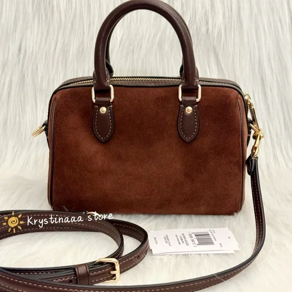 NWT Coach Mini Rowan Crossbody Bag CCF29 suede/Vintage Brown - Picture 13 of 16